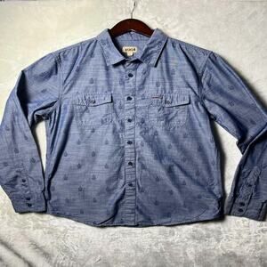 1901 Nautical Summer Chambray Cotton Button Up Men's L Blue Coastal Anchors Prep